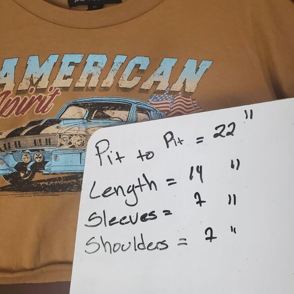 SOCIAL SCENE Women T-Shirt XL Crop Brown American Spirit Mustang Muscle Car USA - Picture 4 of 7